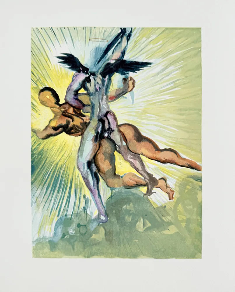 Houtsnede Dali - The Purgatory, Canto 8  - The Guardian Angels of the Valley