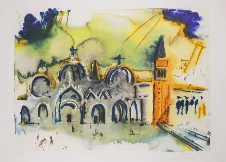 Lithografie Dali - Venise- La Basilique et le Campanille