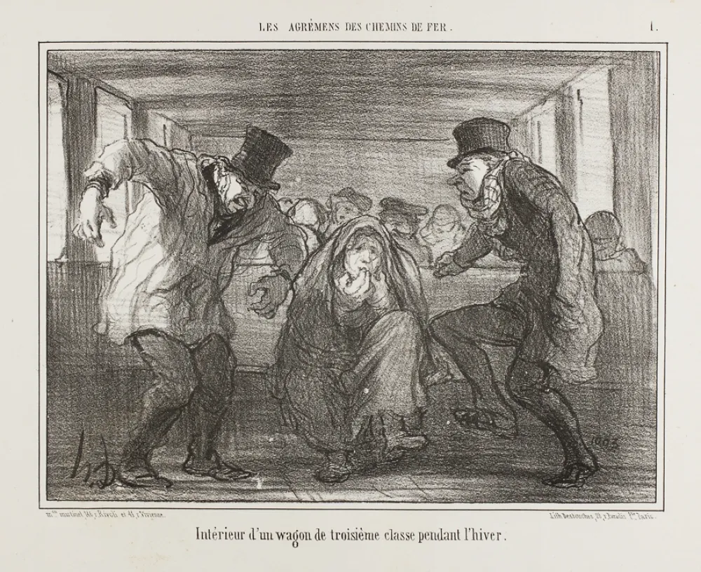 Lithografie Daumier - Intérieur d’un wagon de troisième classe pendant l’hiver