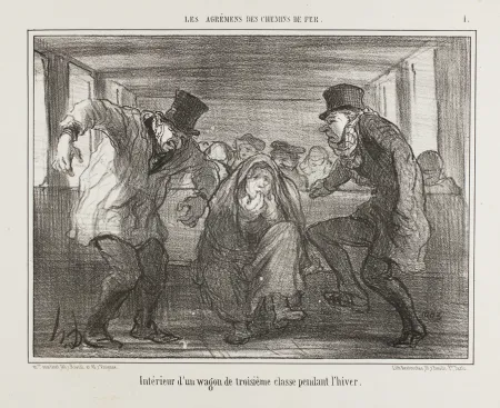 Lithografie Daumier - Intérieur d’un wagon de troisième classe pendant l’hiver