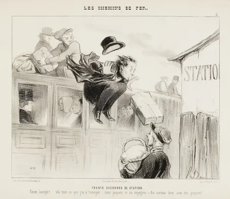 Lithografie Daumier - Trente Secondes de Station (30 seconds stay)