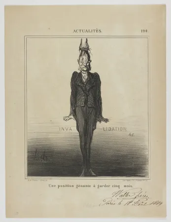 Lithografie Daumier - Une position génante à garder cinq mois 