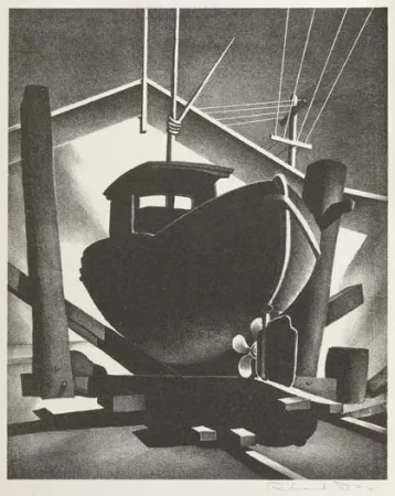 Lithografie Day - Boat on the Ways