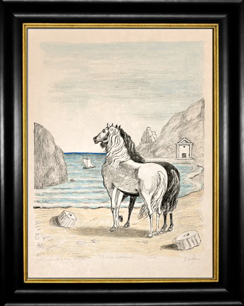 Lithografie De Chirico - Cavalli in riva al Tirreno (I cavalli mediterranei)
