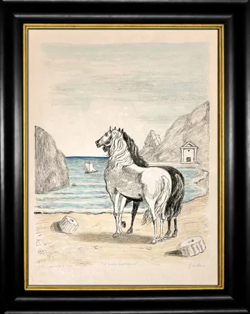Lithografie De Chirico - Cavalli in riva al Tirreno (I cavalli mediterranei)