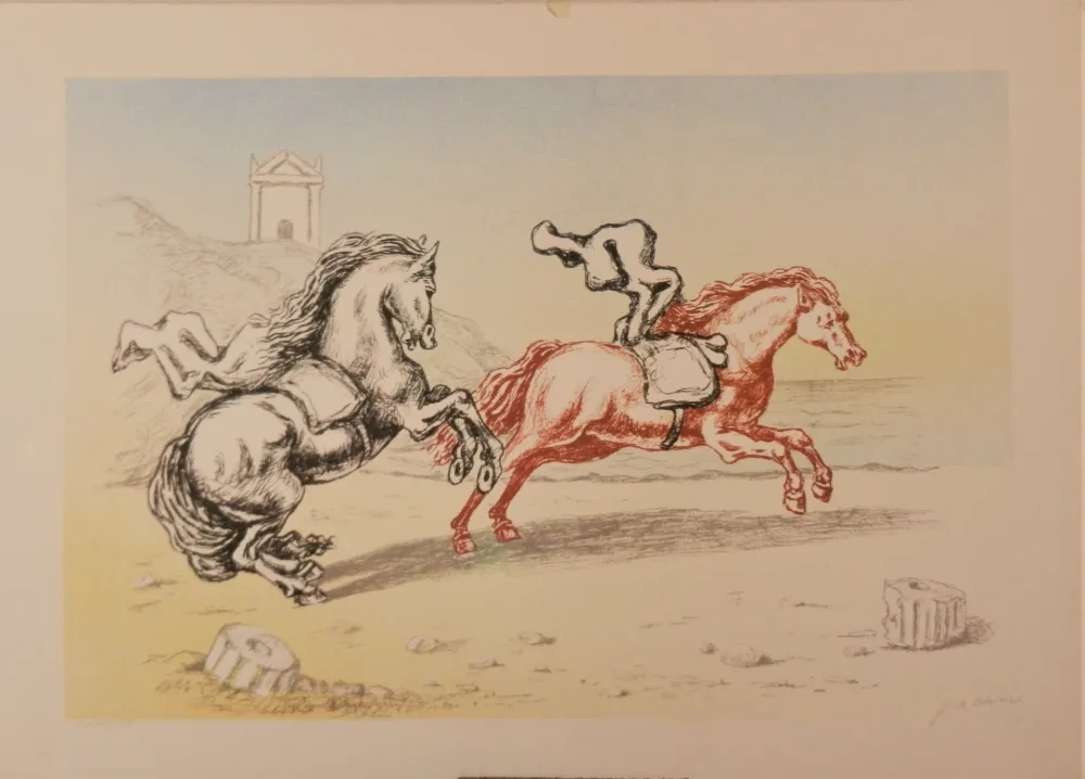 Lithografie De Chirico - Cavalli sulla riva dell'Egeo