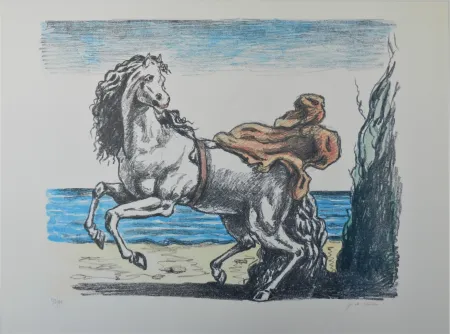 Lithografie De Chirico - Cavallo con manto (seconda versione)