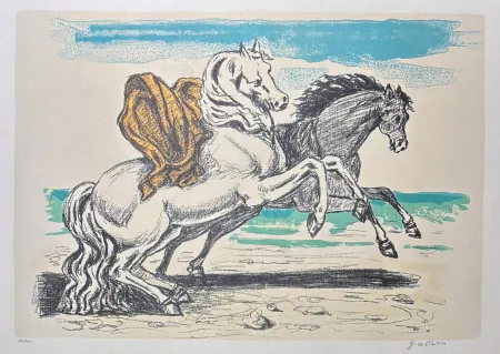 Lithografie De Chirico - Giorgio De Chirico (1888–1978) – Cavalli sulla spiaggia – 8-colour lithography – 1970
