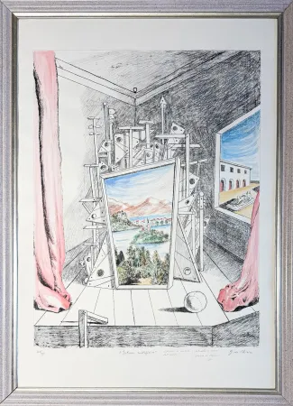 Geen Techniek De Chirico - Giorgio De Chirico (1888–1978) - Interno Metafisico - Watercolor on a lithographic base - 1969
