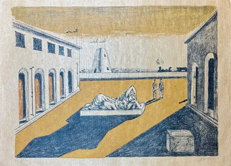 Lithografie De Chirico - Giorgio De Chirico (1888–1978) - Piazza d'Italia - Lithograph on straw paper - 1969