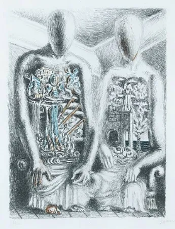 Lithografie De Chirico - Gli Archeologi IV dalla suite Metamorphosis