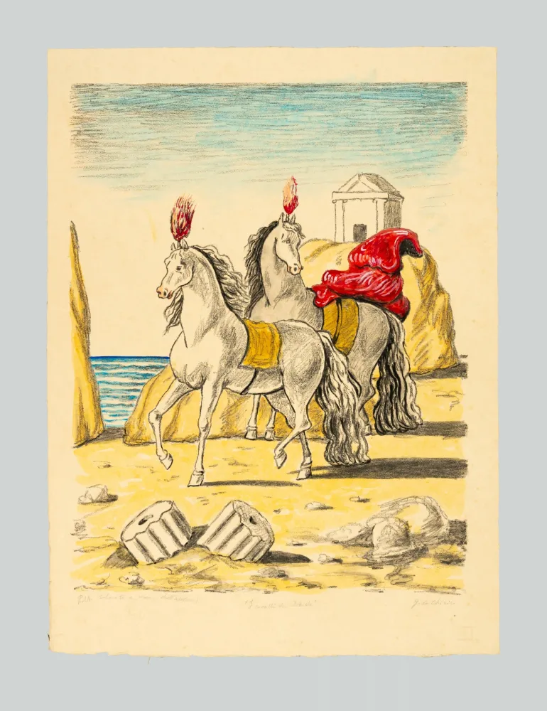 Lithografie De Chirico - I cavalli di Achille