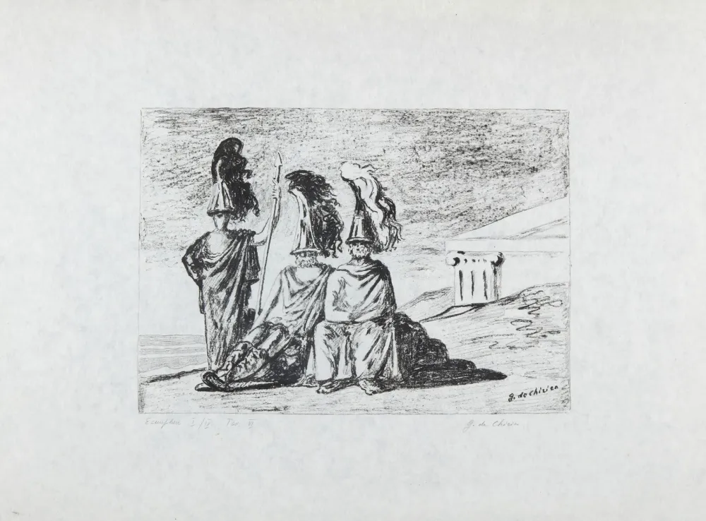 Lithografie De Chirico - I guerrieri di ritorno da Troia