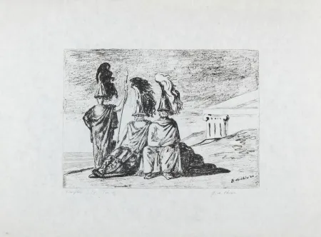 Lithografie De Chirico - I guerrieri di ritorno da Troia
