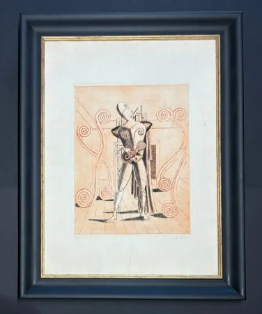 Lithografie De Chirico - Il trovatore nella stanza del mistero ( unique proof )