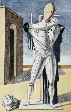 Lithografie De Chirico - Il Trovatore solitario ( manto blu )