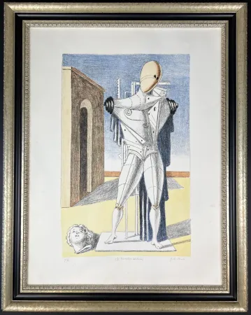 Lithografie De Chirico - Il Trovatore solitario ( manto blu )