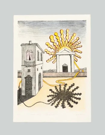 Lithografie De Chirico - Sole sul tempio