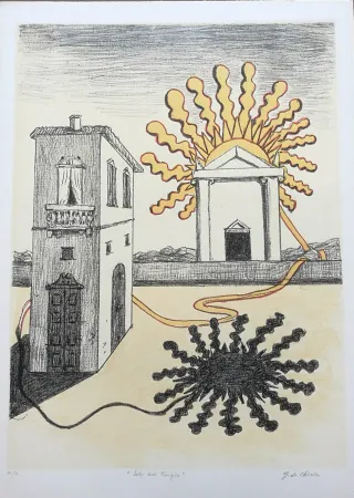 Lithografie De Chirico - Sole sul tempio
