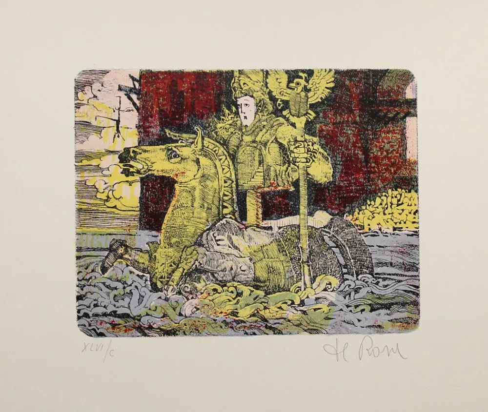 Lithografie De Rosa - Ritt durchs Wasser