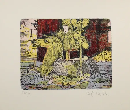 Lithografie De Rosa - Ritt durchs Wasser