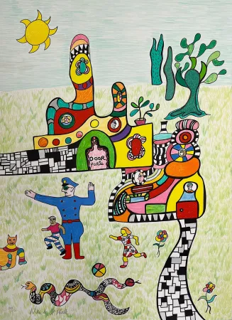 Lithografie De Saint Phalle - Sortie d'École