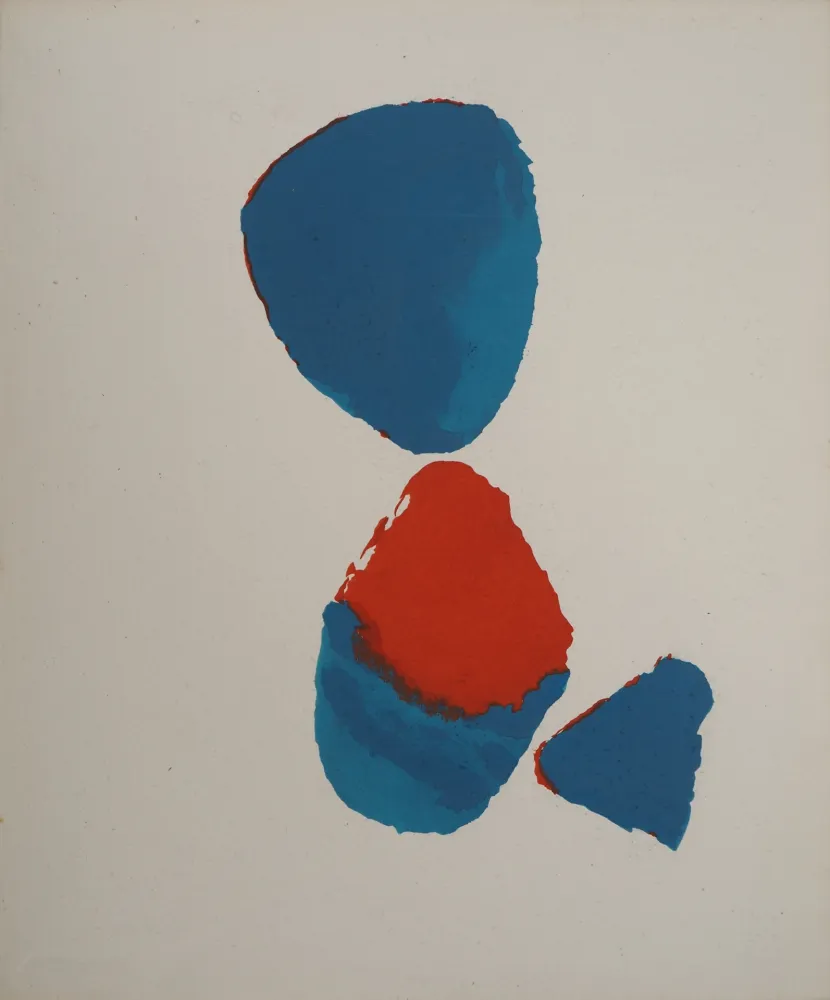Lithografie De Stael - Composition abstraite bleu et rouge