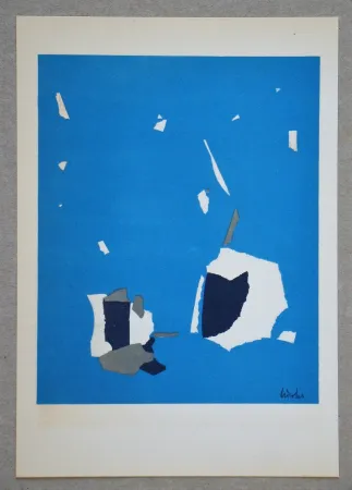 Lithografie De Stael - Composition fond bleu ciel