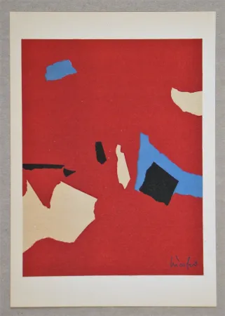 Lithografie De Stael - Composition fond rouge
