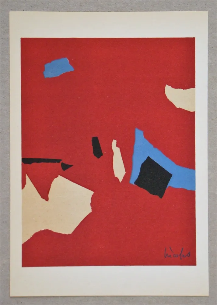 Lithografie De Stael - Composition sur fond rouge