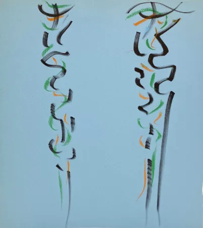 Geen Techniek Debré - Pastels sur papier bleu, 1991. 