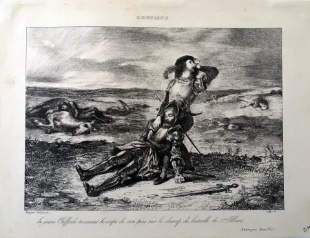 Lithografie Delacroix - Le jeune Clifford trouvant le corps de son père sur le champ de bataille de St.Albans