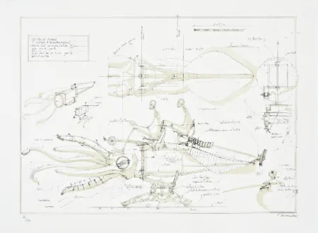 Lithografie Delarozière - Le calamar a retropropulsion