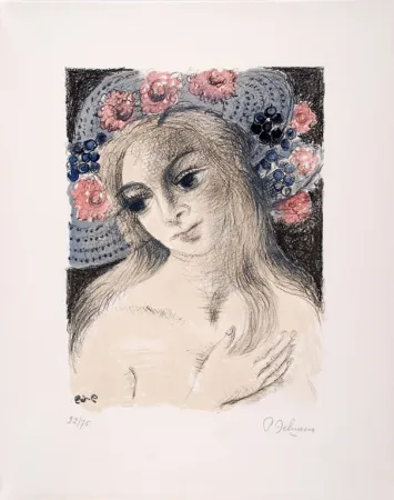 Lithografie Delvaux - Chapeau Fleuri II