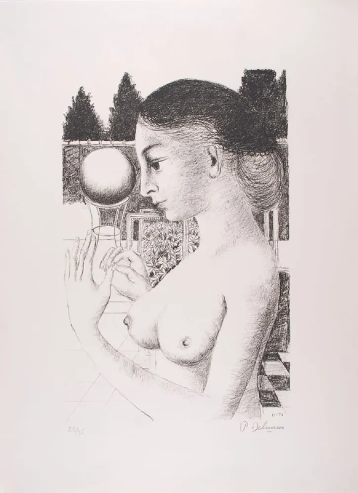 Lithografie Delvaux - La Femme à la Boule