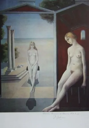 Lithografie Delvaux - Nus en bord de mer