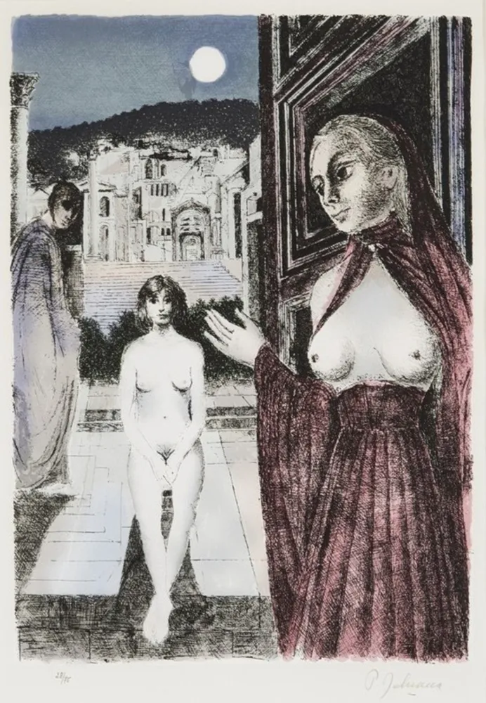 Zeefdruk Delvaux - Paul Delvaux (1897–1994) – La Reine de Saba – Silkscreen print on tissue paper – 1982