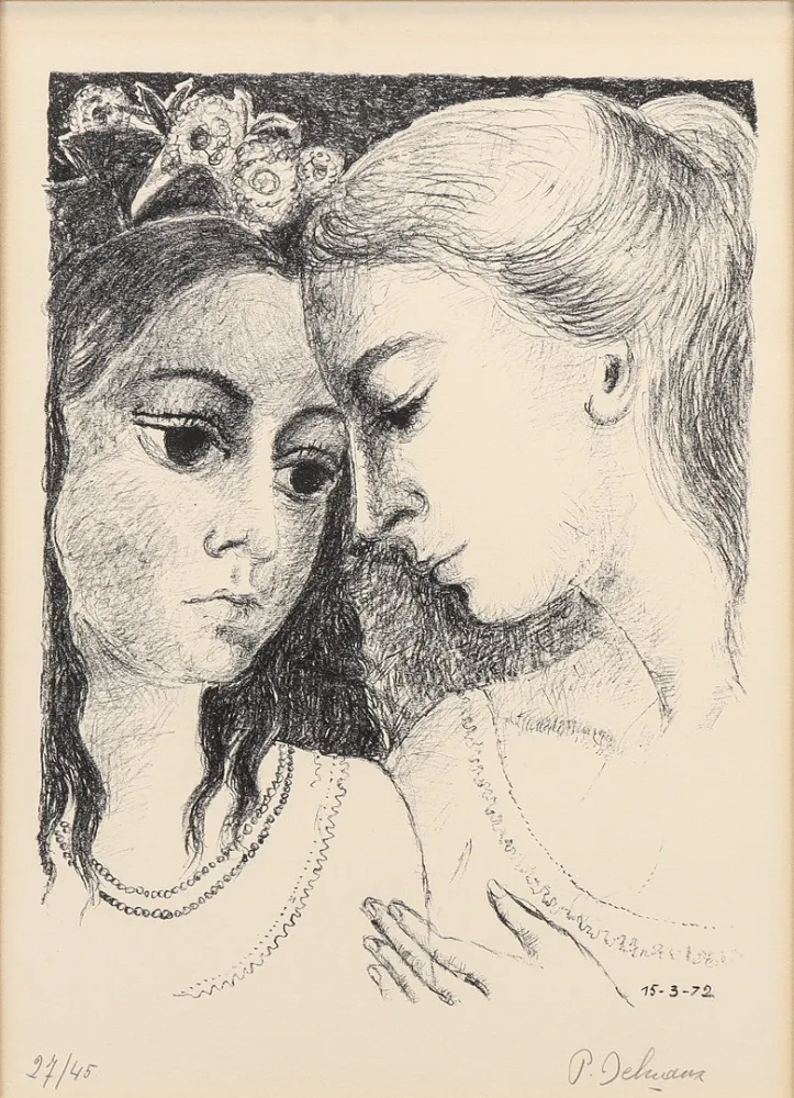 Lithografie Delvaux - Paul Delvaux (1897–1994) - Secrets - Lithograph on Arches paper - 1972