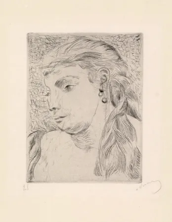 Ets En Aquatint Derain - Tête de femme avec une tresse