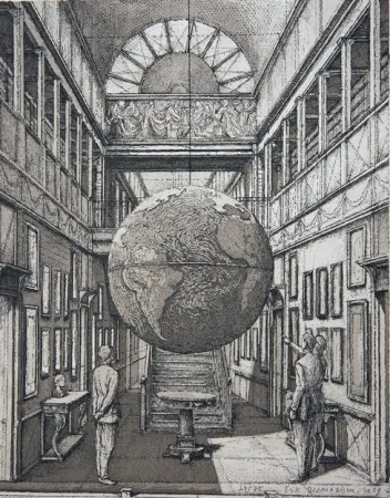 Ets En Aquatint Desmazières - Entrance Hall with a Globe