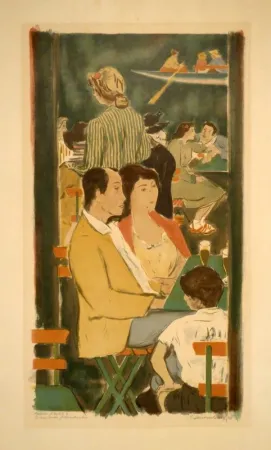 Lithografie Dessouslavy - (Restaurant-Terrasse am Wasser)