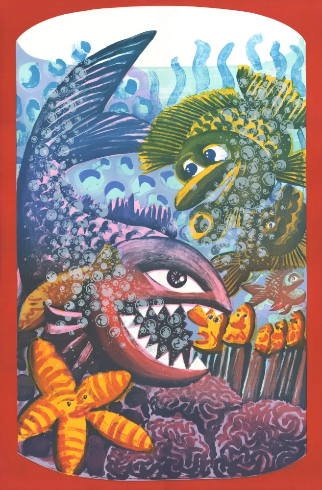 Lithografie Di Rosa - Drame dans l'Aquarium