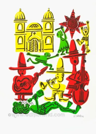 Lithografie Di Rosa - JOur de fête