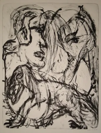 Lithografie Disler - Mensch und Tier