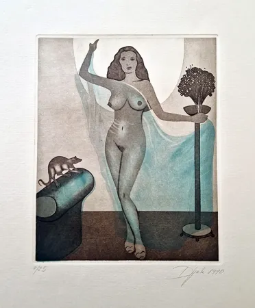 Ets En Aquatint Djak - Donna e velo
