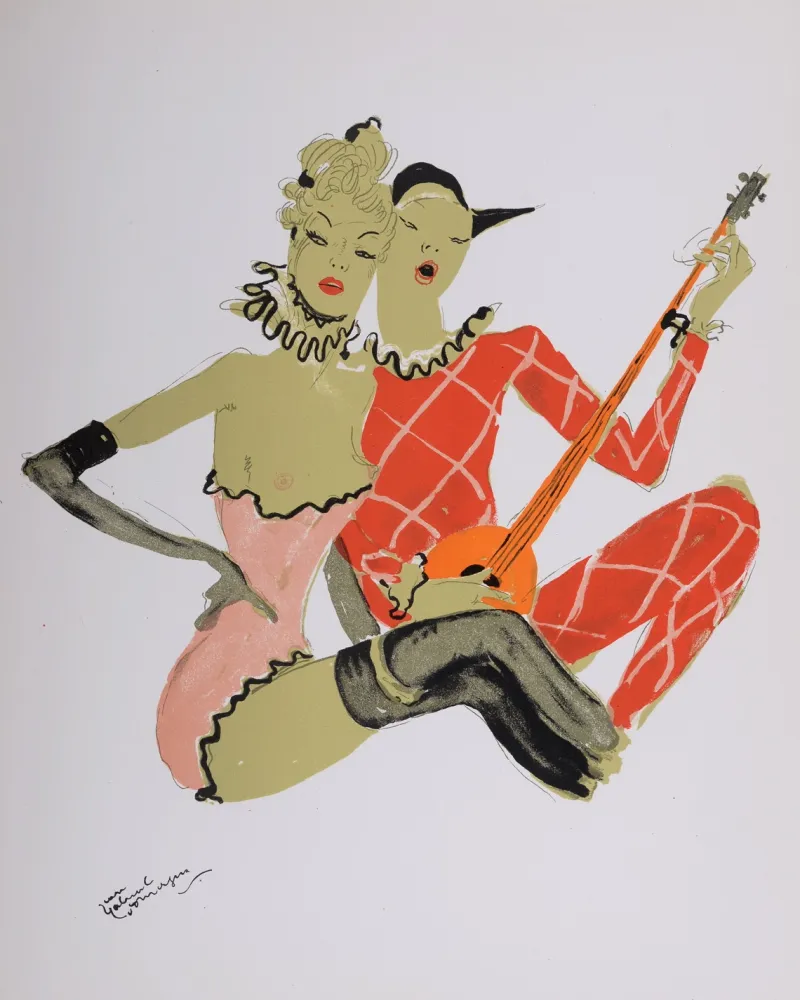 Lithografie Domergue - La Parisienne : Arlette au double visage, 1956