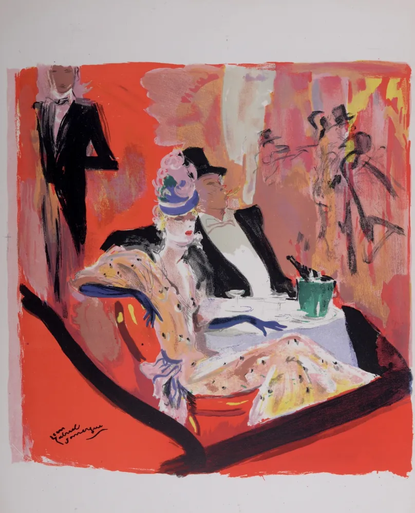 Lithografie Domergue - La Parisienne : Chez Maxim's, 1956