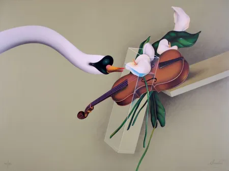 Lithografie Donadini - Hommage au Cygne de Saint Saens