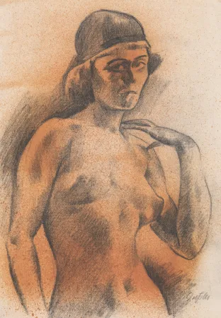 Geen Techniek Dressler - Weiblicher Akt mit Kopfbedeckung