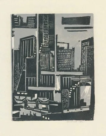 Houtsnede Drewes - New York